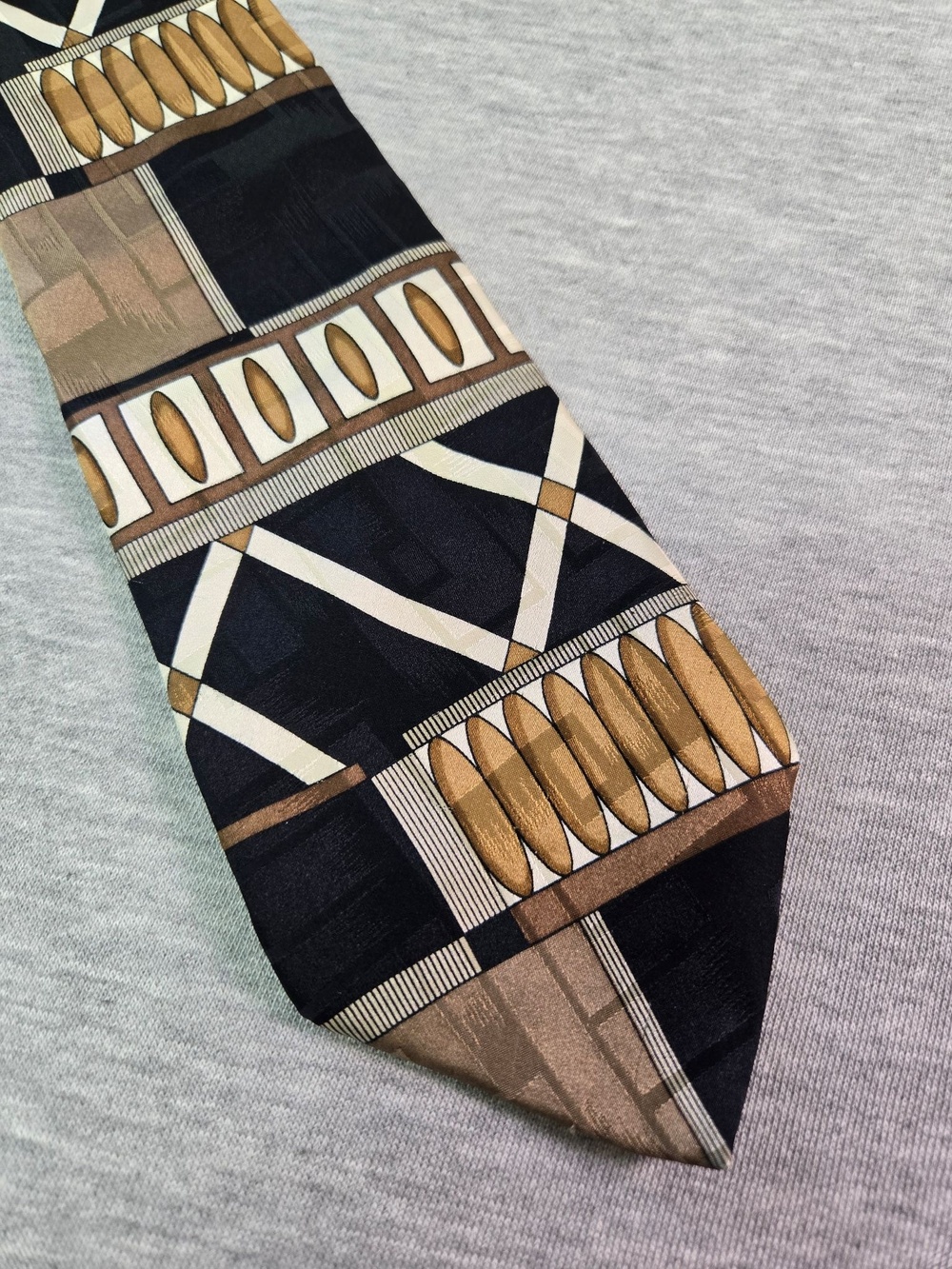 Louis Feraud Tie Mens One Size Black Silk Geometric Abstract Designer 80s 90s